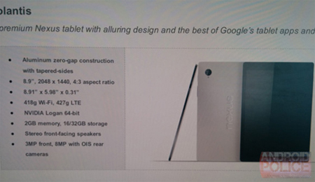 Hình ảnh kèm thông số của Nexus 9.